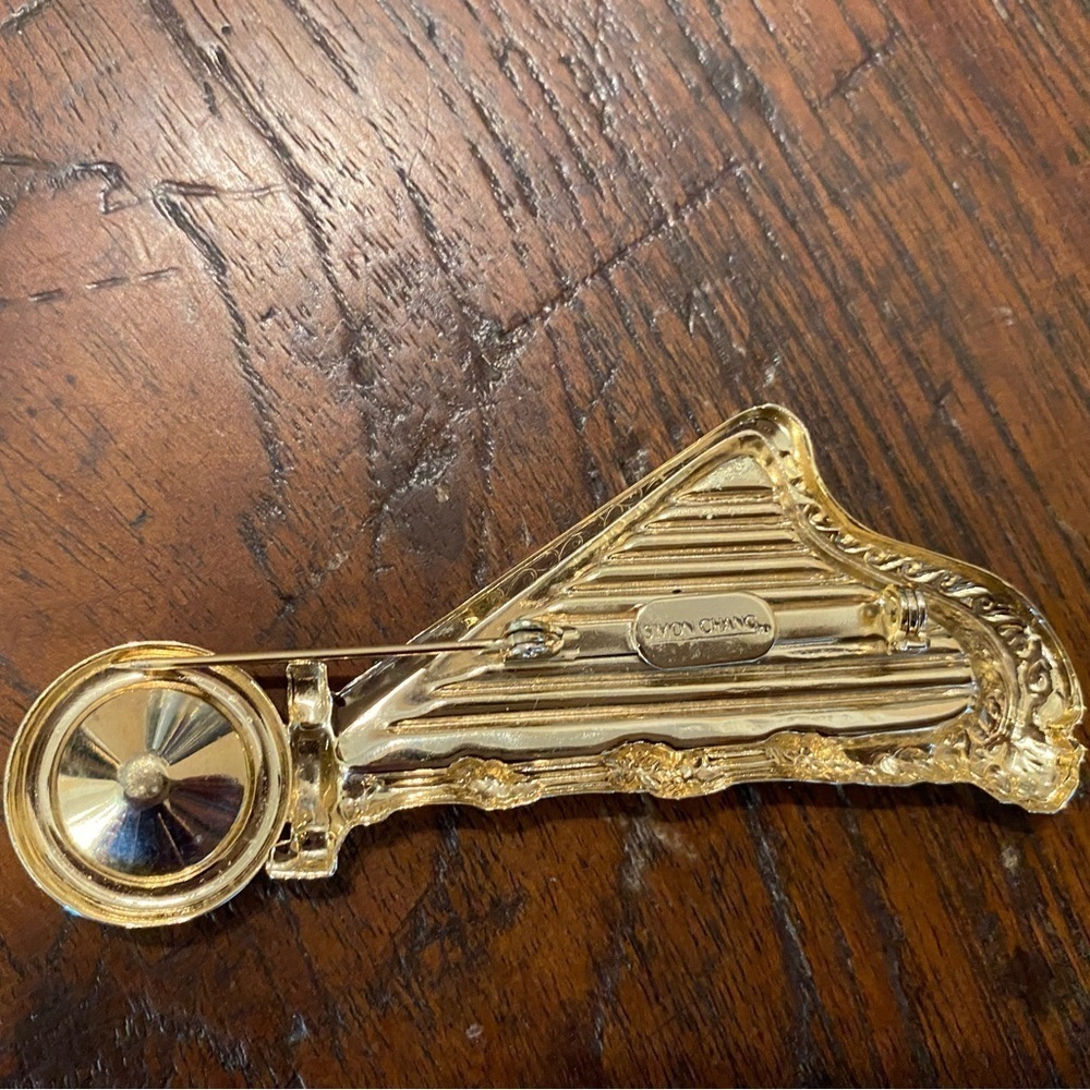 SIMON CHANG Signed Designer Rhinestones Modernist Brooch/Pin Rare Harp Gold - Picture 5 of 6